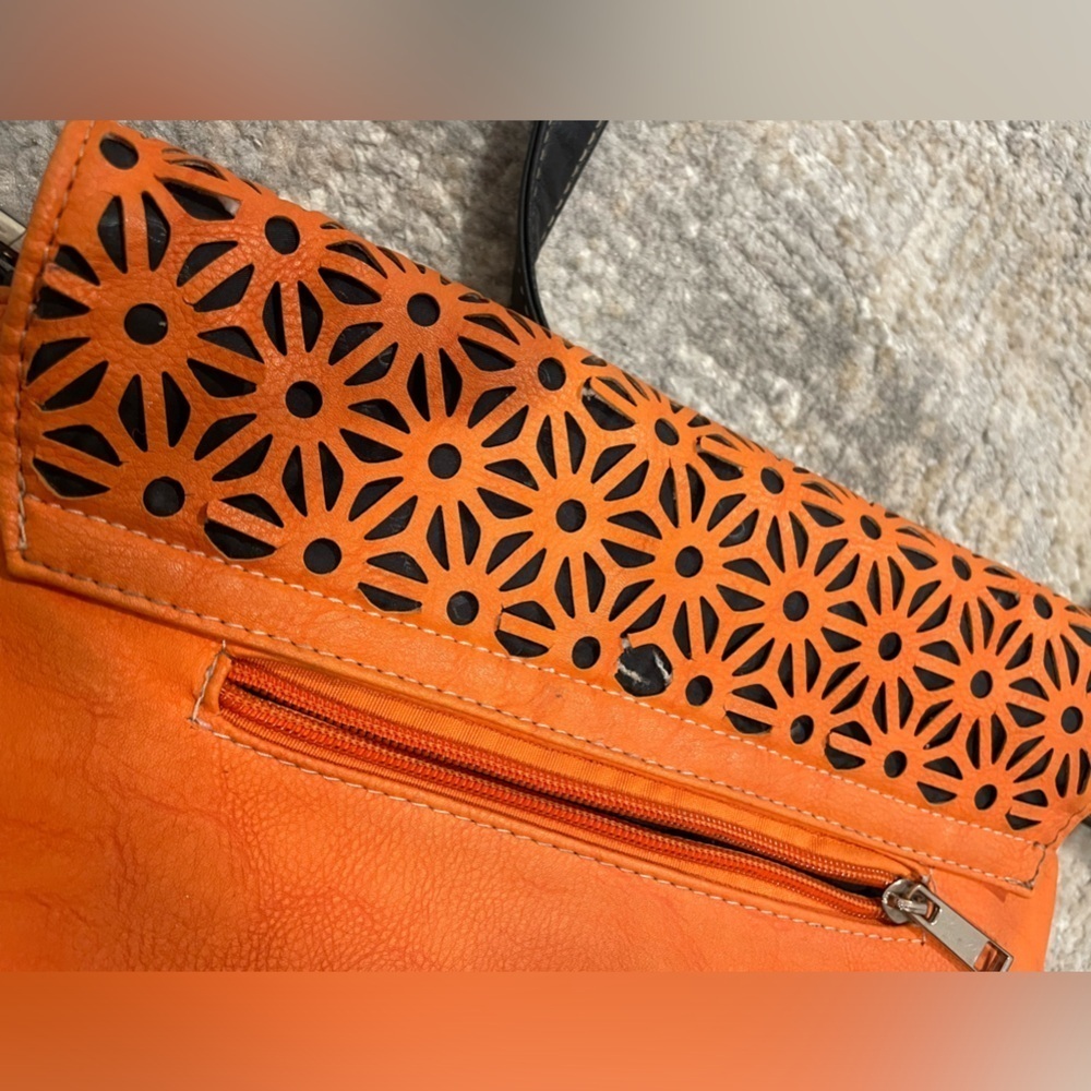 Victoria Leland Designs Orange Cut Out Crossbody Purse 👛 Summer Color Pop! - Picture 11 of 12